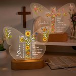Personalized Butterfly Flower Cross LED Night Light with Name Date and Wooden Base Nursery Decor Birthday Baby Shower Gift for Christian Family