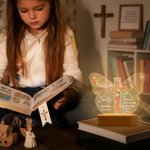 Personalized Butterfly Flower Cross LED Night Light with Name Date and Wooden Base Nursery Decor Birthday Baby Shower Gift for Christian Family