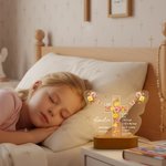 Personalized Butterfly Flower Cross LED Night Light with Name Date and Wooden Base Nursery Decor Birthday Baby Shower Gift for Christian Family