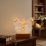 Personalized Butterfly Flower Cross LED Night Light with Name Date and Wooden Base Nursery Decor Birthday Baby Shower Gift for Christian Family