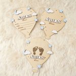 Personalized Hot Air Balloon Star Cloud Wooden Birth Announcement Sign with Name Baby Shower Birthday Gift for Newborns New Parents