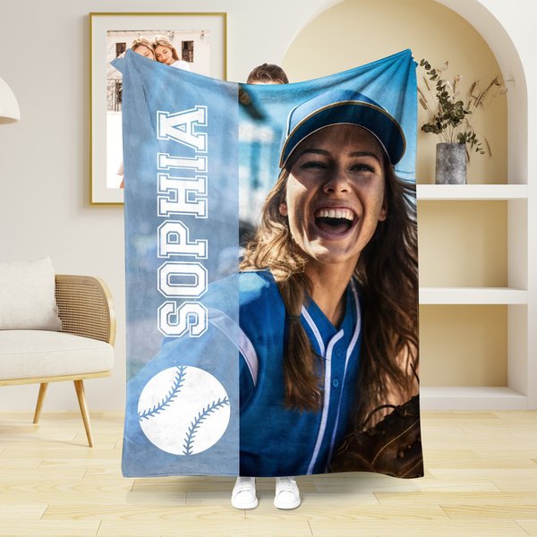 Personalised Sports  Photo Soft Throw Blanket with Name Home Decor Birthday Christmas Gift for Sports Fans