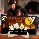 Personalized Moon Pumpkin Ghost Wooden Photo Frame Ornament with Title and Name Home Decor Halloween Gift for Family Friends