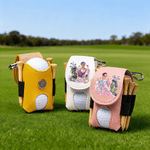 Personalised Watercolor Fashion Golf Character Name PU Leather Golf Ball Bag with Tees Holder Christmas Birthday Club Gift for Women Golf Players