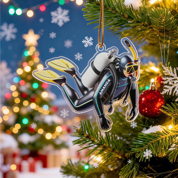 Personalised Scuba Diver Acrylic Ornament with Name Home Decor Christmas Birthday Gift for Divers Ocean Adventure Enthusiasts