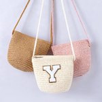 Personalised Boho Adjustable Straw Children's Bag with Chenille Initial Birthday Wedding Christmas Gift for Toddlers Flower Girls Kids