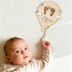 Personalized Hot Air Balloon Star Cloud Wooden Birth Announcement Sign with Name Baby Shower Birthday Gift for Newborns New Parents