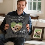 Personalized Vintage Paw Print Heart Pet Photo Soft Throw Pillow Cover with Name and Date Birthday Anniversary Memorial Gift for Pet Owners Lovers