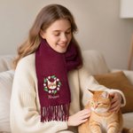 Personalised Embroidered Pet Avatar Photo Tassel Scarf with Birth Flower and Name Warm Accessory Anniversary Birthday Christmas Gift for Pet Lovers