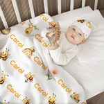 Personalised Bee Flower 100% Cotton Swaddle Blanket and Knot Hat Set with Name Birthday Baby Shower Gift for Newborns Babies