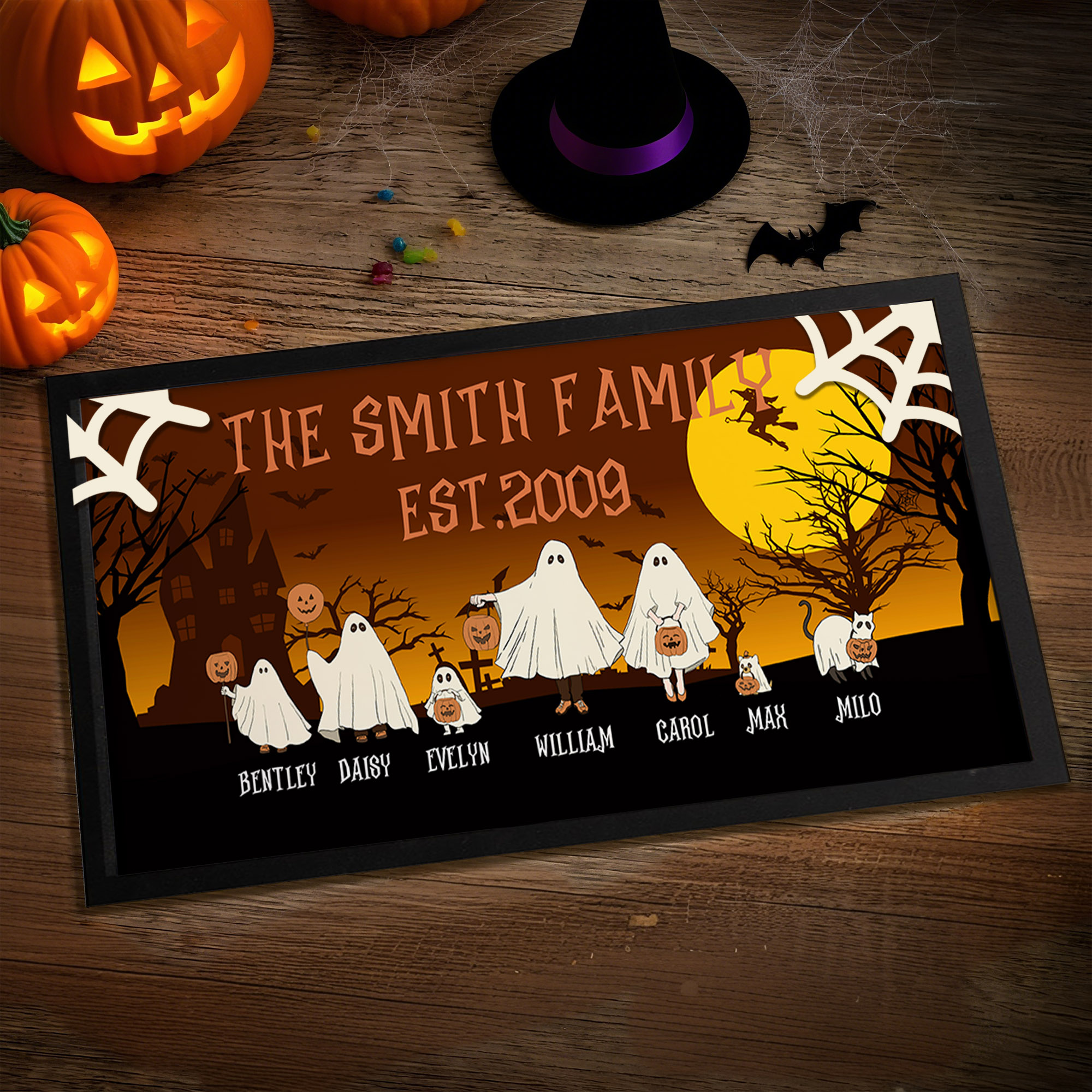 Cadre photo en bois personnalisé avec titre et nom Cadeau d'Halloween pour la famille et les amis