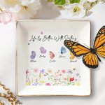 Personlig färgglad blomma 2-10 fjärilar design keramisk prydnadsföremål smyckeskål med namn heminredning födelsedagspresent för systrar besties