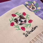 Personalised Embroidered Pet Avatar Photo Tassel Scarf with Birth Flower and Name Warm Accessory Anniversary Birthday Christmas Gift for Pet Lovers