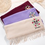 Personalised Embroidered Pet Avatar Photo Tassel Scarf with Birth Flower and Name Warm Accessory Anniversary Birthday Christmas Gift for Pet Lovers