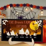 Personalized Moon Pumpkin Ghost Wooden Photo Frame Ornament with Title and Name Home Decor Halloween Gift for Family Friends