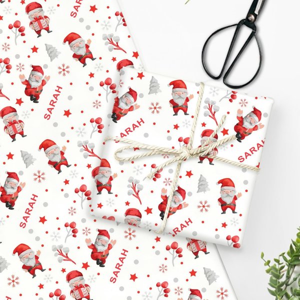 Personalised Christmas Theme Cute Santa Claus Wrapping Paper with Name Holiday Decor Christmas Gift for Family Friends