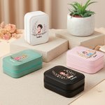 Personalized Cartoon Girl Flying Birth Flower PU Leather Jewellery Box with Name and Adjustable Three-Colour LED Mirror Birthday Christmas Gift for Women