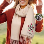 Personalised Embroidered Pet Avatar Photo Tassel Scarf with Birth Flower and Name Warm Accessory Anniversary Birthday Christmas Gift for Pet Lovers