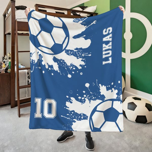 Personalisierte Fußball Handball Decke mit Namen und Nummer Haus Deko Geburtstag Weihnachten Geschenk für Sportliebhaber