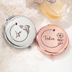 Personalized Birth Flower Pocket Makeup Mirror with Engraved Name Anniversary Birthday Wedding Gift for Women Bridesmaids