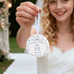 Personalised Romantic Wedding Bow Ceramic Ornament with Name and Date Christmas Tree Decor Wedding Gift for Newlyweds Couples