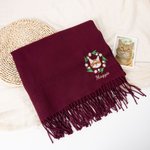 Personalised Embroidered Pet Avatar Photo Tassel Scarf with Birth Flower and Name Warm Accessory Anniversary Birthday Christmas Gift for Pet Lovers