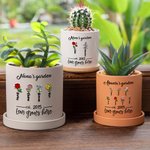 Personalized Multiple Styles 1-12 Birth Flowers Names Planter Pot with Drainage Hole and Base Mother's Day Gift for Mom Grandma
