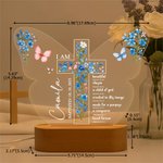 Personalized Butterfly Flower Cross LED Night Light with Name Date and Wooden Base Nursery Decor Birthday Baby Shower Gift for Christian Family