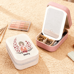 Personalized Cartoon Girl Flying Birth Flower PU Leather Jewellery Box with Name and Adjustable Three-Colour LED Mirror Birthday Christmas Gift for Women