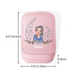 Personalized Cartoon Girl Flying Birth Flower PU Leather Jewellery Box with Name and Adjustable Three-Colour LED Mirror Birthday Christmas Gift for Women