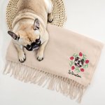 Personalised Embroidered Pet Avatar Photo Tassel Scarf with Birth Flower and Name Warm Accessory Anniversary Birthday Christmas Gift for Pet Lovers