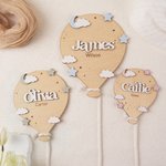 Personalized Hot Air Balloon Star Cloud Wooden Birth Announcement Sign with Name Baby Shower Birthday Gift for Newborns New Parents