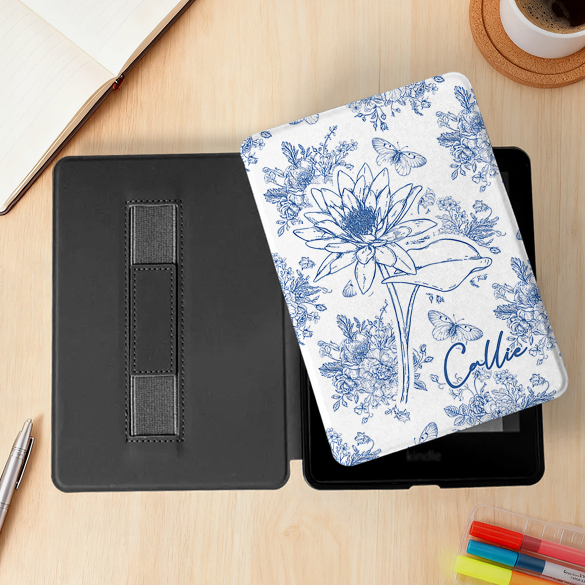 Toile de Jouy personnalisée étui Kindle portable avec nom pour usage quotidien Cadeau d'anniversaire pour les amoureux des livres