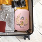 Personalized Cartoon Girl Flying Birth Flower PU Leather Jewellery Box with Name and Adjustable Three-Colour LED Mirror Birthday Christmas Gift for Women