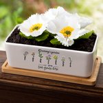 Personalized Multiple Styles 1-12 Birth Flowers Names Planter Pot with Drainage Hole and Base Mother's Day Gift for Mom Grandma
