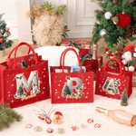 Personalisierte niedlichen Hirsch Weihnachtsbaum leuchtende anfängliche große Kapazität Jute rot Tote Tasche mit Namen Weihnachten Party Geschenk für Kinder Erwachsene