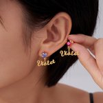 Personalized Heart-Shaped Birthstone Earrings Dainty Jewelry with Name Charm Mother's Day Anniversary Birthday Gift for Women Girls