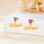Personalized Heart-Shaped Birthstone Earrings Dainty Jewelry with Name Charm Mother's Day Anniversary Birthday Gift for Women Girls