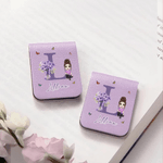 Personalized Birth Flower Cartoon Character PU Leather Magnetic Bookmark Clip with Initial and Name Birthday Gift for Book Lovers Bookworms