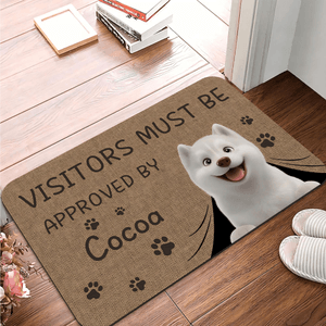 Personalised Visitors Must Be Approved By 3D Cartoon Dog Non-Slip Doormat with 1-3 Names Home Decor Birthday Gift for Dog Owners Lovers
