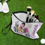 Personalized Watercolor Fashion Golf Character Name Makeup Bag with Wrist Strap Daily Use Christmas Birthday Gift for Women Golf Players Lovers