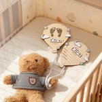 Personalized Hot Air Balloon Star Cloud Wooden Birth Announcement Sign with Name Baby Shower Birthday Gift for Newborns New Parents