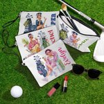 Personalized Watercolor Fashion Golf Character Name Makeup Bag with Wrist Strap Daily Use Christmas Birthday Gift for Women Golf Players Lovers