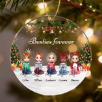 Personalized 2-5 Cartoon Characters Snowflake Acrylic Ornament with Name and Lanyard Christmas Tree Home Decor Christmas Gift for Sisters Besties