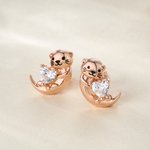 Personalised Sterling Silver Otter Heart Birthstone Stud Earrings Birthday Christmas Gift for Women Otter Lovers