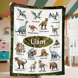 Personalized Forest Dinosaur Soft Throw Blanket with Name Home Decor Christmas Birthday Gift for Kids Dinosaur Lovers