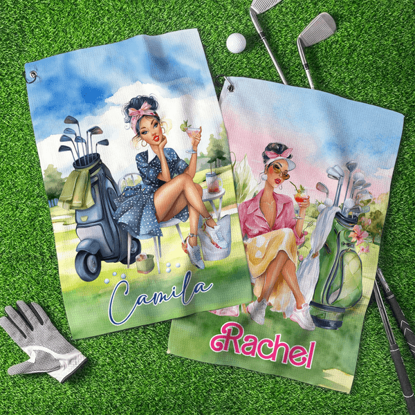 Henkilökohtainen Cartoon Golf Woman Super imukykyinen pehmeä kevyt urheilupyyhe nimellä Syntymäpäivälahja naisille Golf Loversille