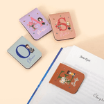 Personalized Birth Flower Cartoon Character PU Leather Magnetic Bookmark Clip with Initial and Name Birthday Gift for Book Lovers Bookworms