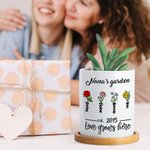 Personalized Multiple Styles 1-12 Birth Flowers Names Planter Pot with Drainage Hole and Base Mother's Day Gift for Mom Grandma
