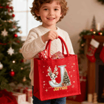 Personalisierte niedlichen Hirsch Weihnachtsbaum leuchtende anfängliche große Kapazität Jute rot Tote Tasche mit Namen Weihnachten Party Geschenk für Kinder Erwachsene